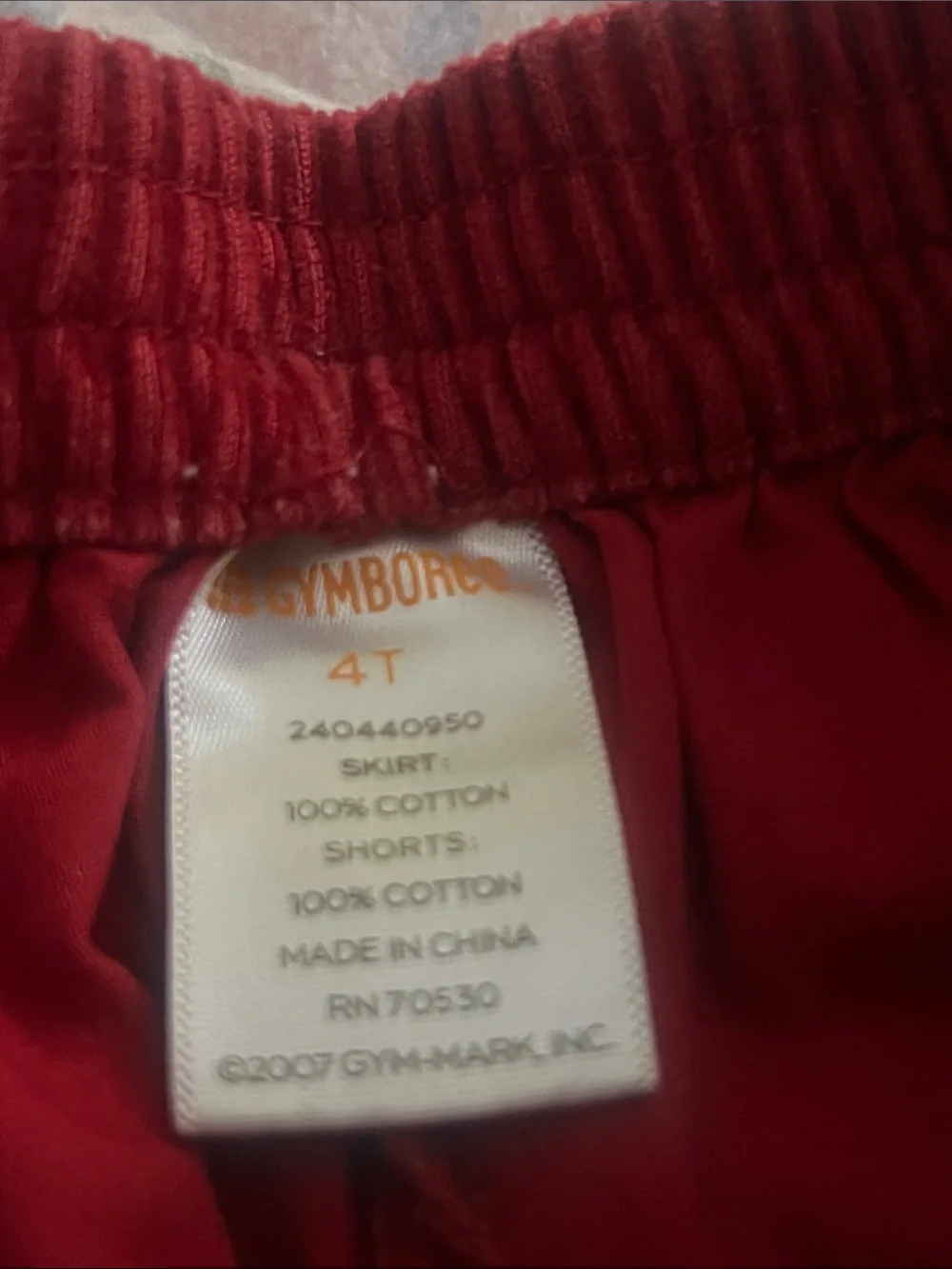 Vintage Gymboree Red Corduroy Skirt with Elastic Waist.  Size 4T.  Like new.